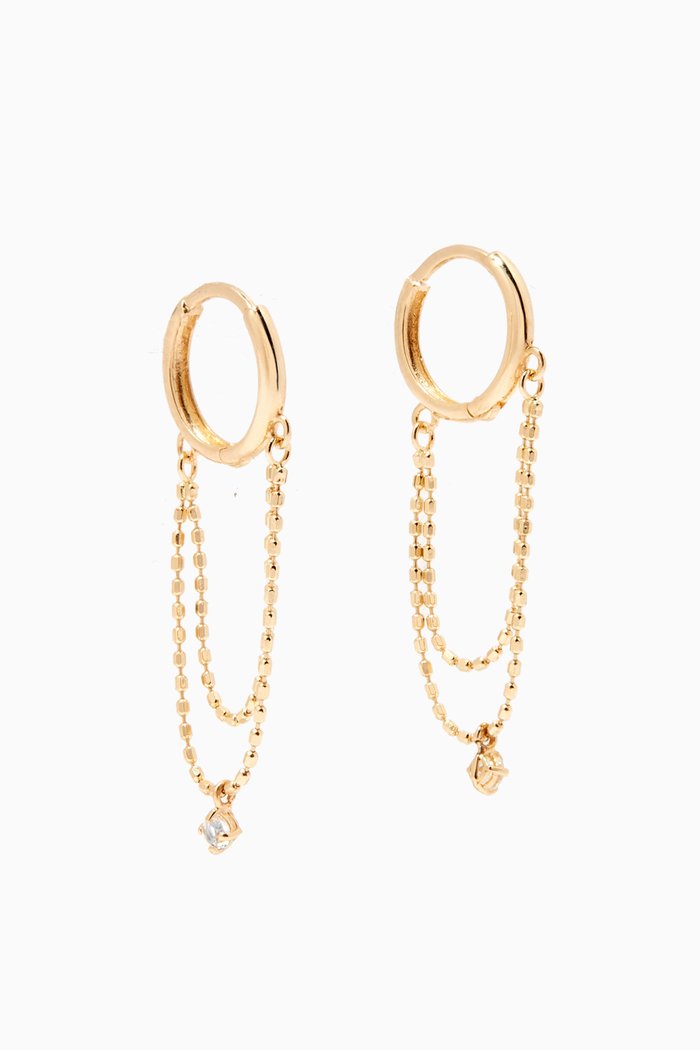

Chain Reaction Topaz Huggies in 14kt Yellow Gold