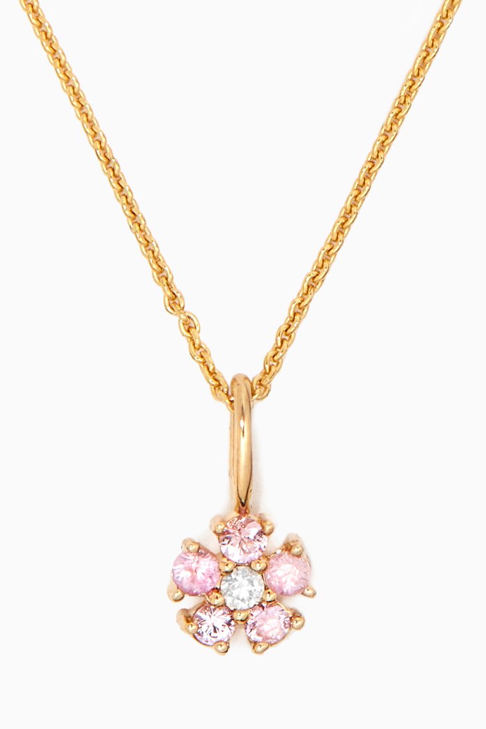 

Pink Sapphire Flower Necklace with Diamond in 10kt Yellow Gold