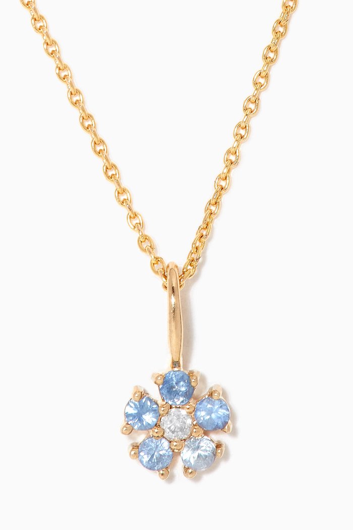 

Blue Sapphire Flower Necklace with Diamond in 10kt Yellow Gold
