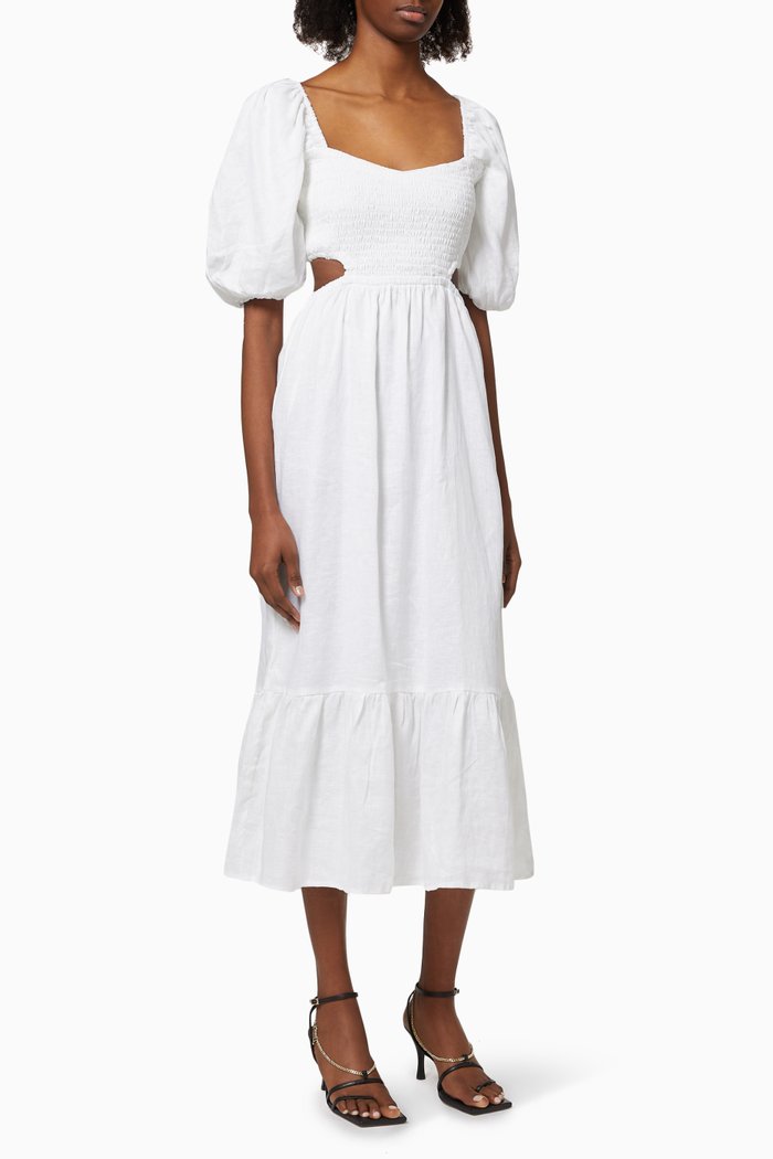 

Bloom Midi Dress in Linen, White