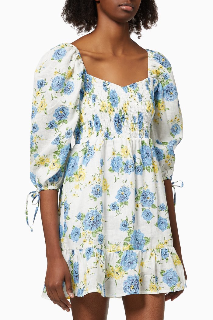 

Romina Mini Dress in Linen, Blue
