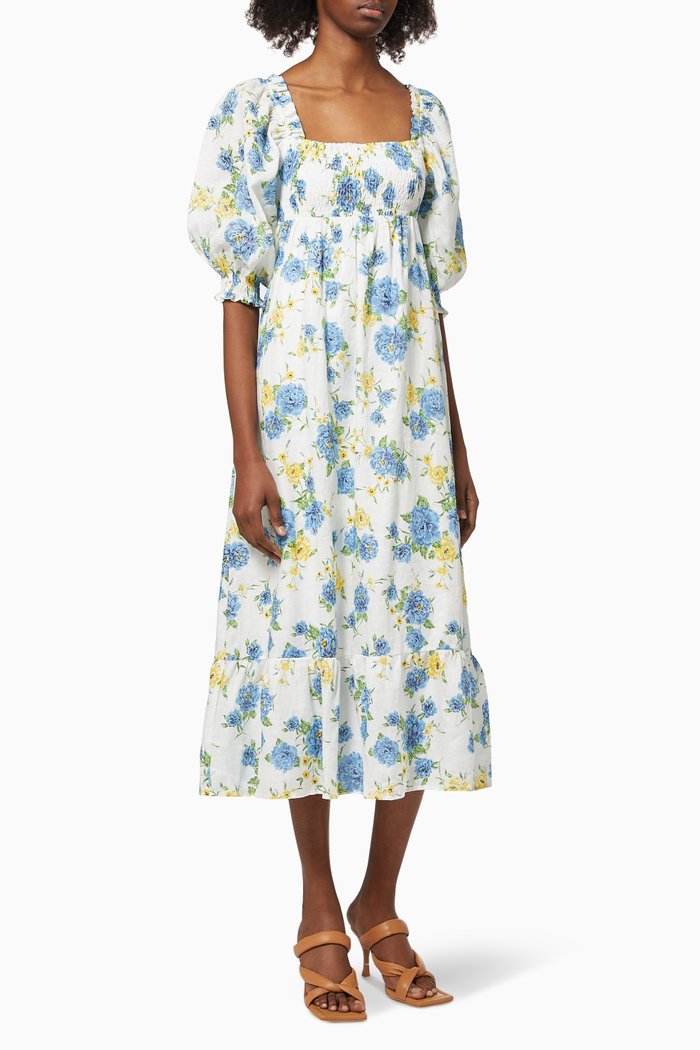 

Sigrid Midi Dress in Linen, Blue
