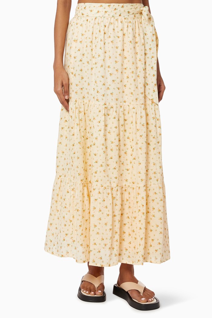 

Cavaretta Midi Skirt in Linen, Orange