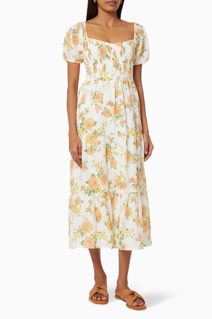 

Philippa Midi Dress in Linen, Orange