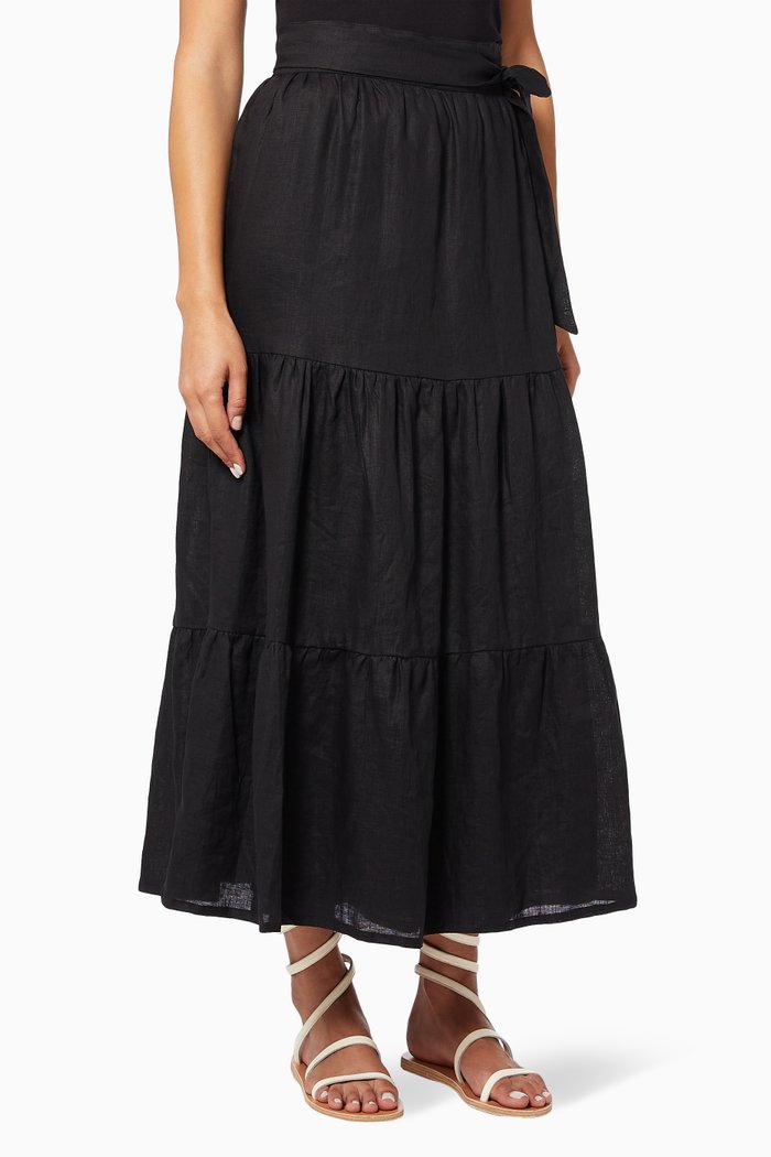

Cavaretta Midi Skirt in Linen, Black