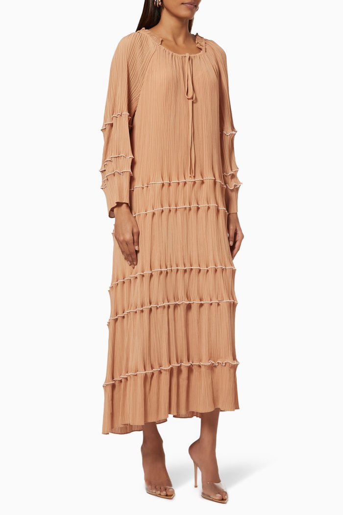 

Crinkle Tiered Dress, Brown
