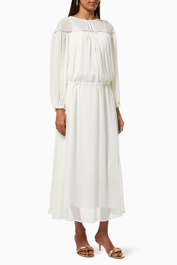 

Gathered Drawstring Dress, White