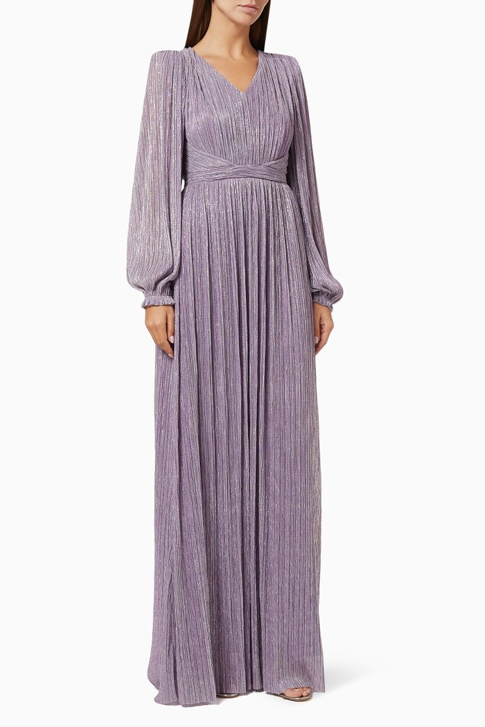 

Metallic Pleated Gown, Purple