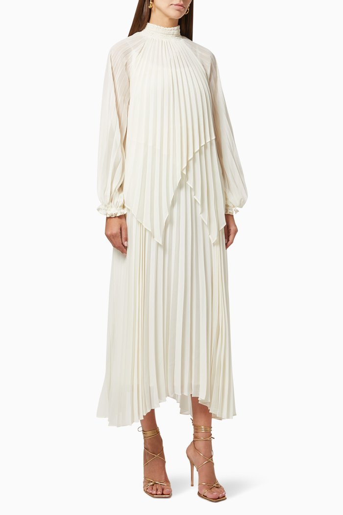 

Asymmetric Pleated Dress, White