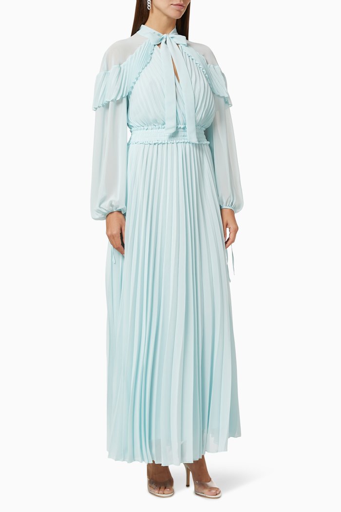 Pleated Frill Dress, Blue