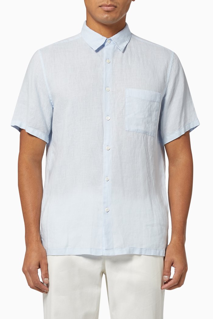 

Irving Button Down Shirt in Linen, Blue