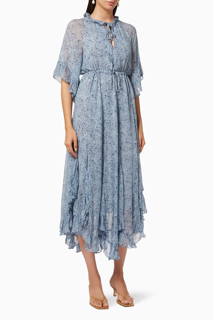 

Harmony Godet Midi Dress in Chiffon, Blue