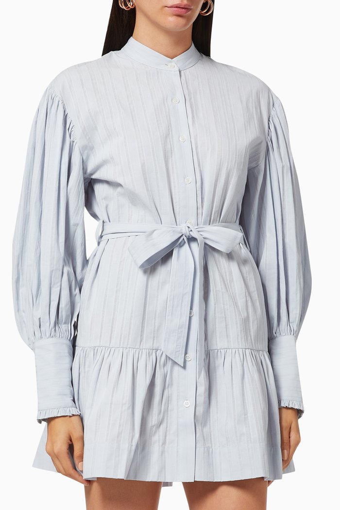 

Ella Balloon Sleeve Shirt Mini Dress in Cotton, Blue