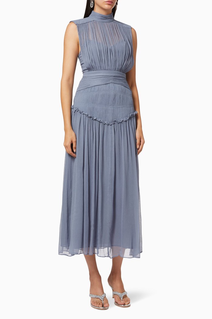 

Kayla High Neck Midi Dress in Chiffon, Blue