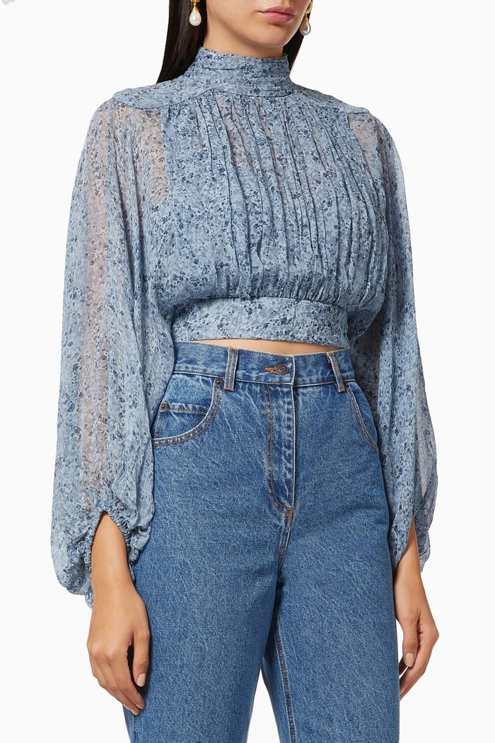 

Harmony Crop Blouse in Chiffon, Blue