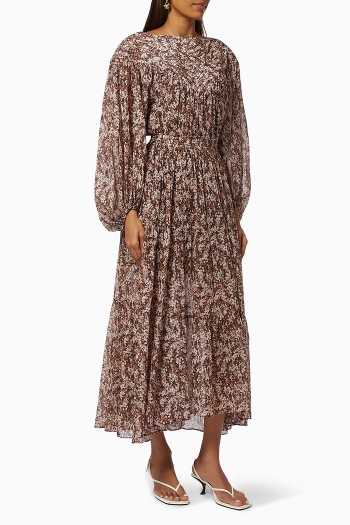 

Grace Pin Tuck Tiered Midi Dress in Cotton, Multicolour