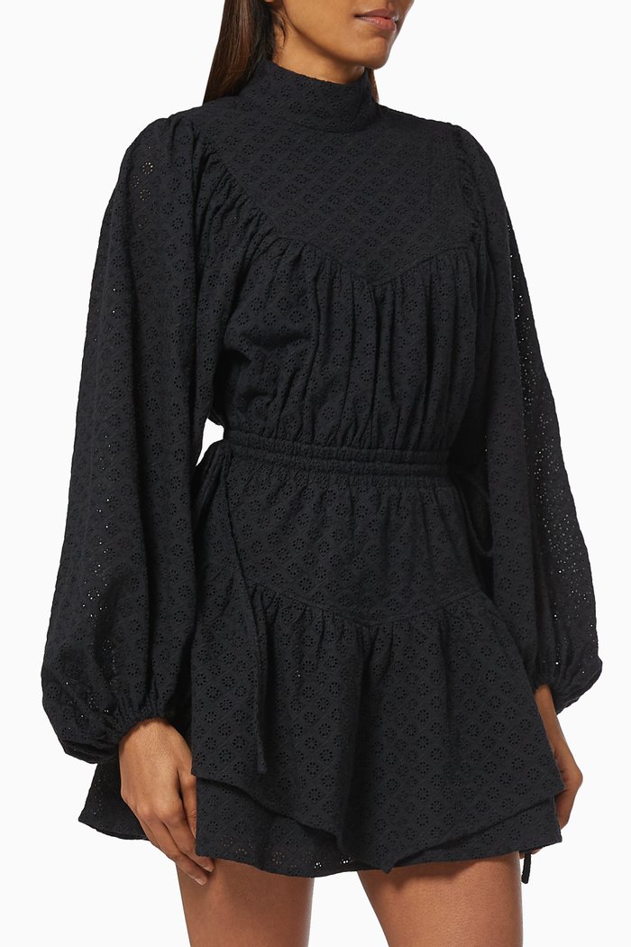 

Poppy Balloon Sleeve Mini Dress in Cotton, Black