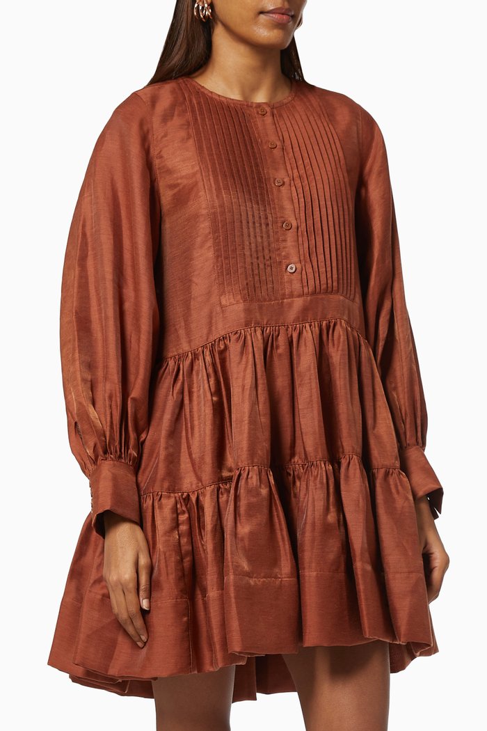 

Elsa Tuxedo Shirt Dress in Linen, Brown