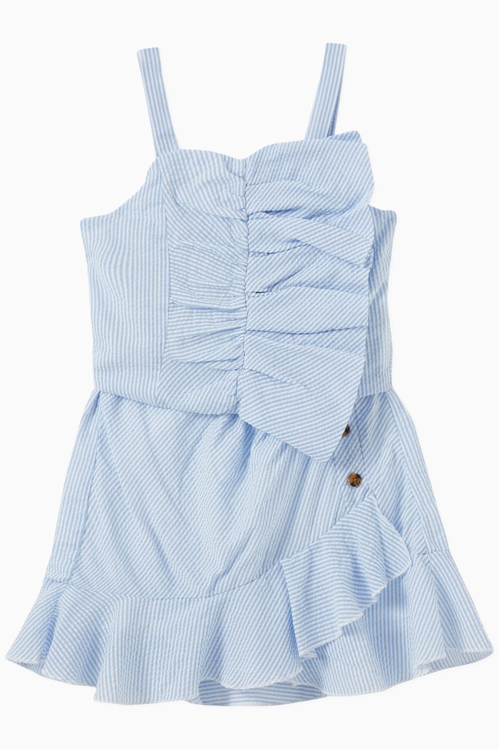 

Amari Wrap Scooter Set in Striped Seersucker, Blue