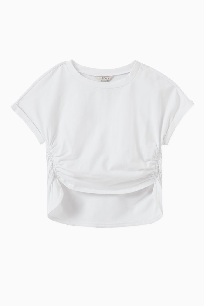 

Gathered Front Crop Top in Cotton Jersey, White