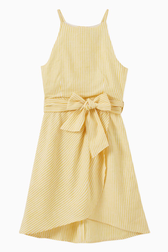 Tank Striped Dress in Linen Blend, Yellow