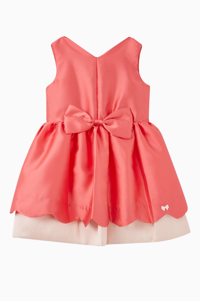 

Scalloped Bodice Dress in Satin, Pink