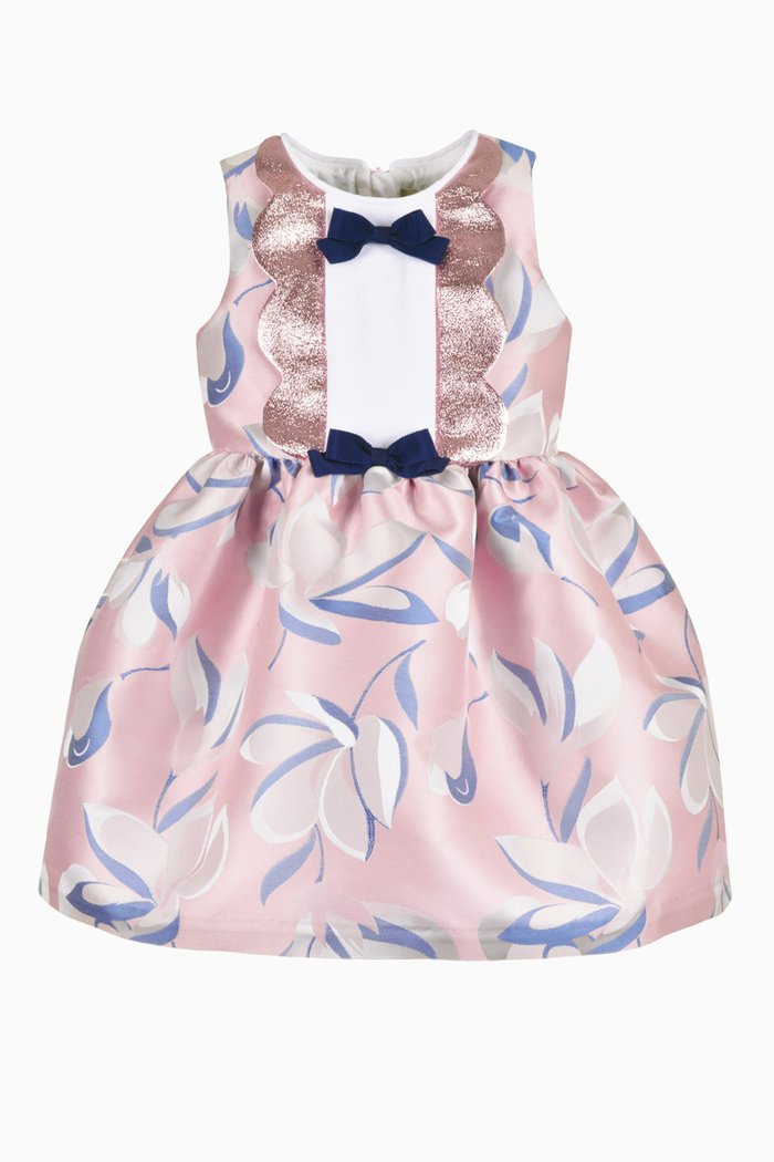 Floral Bodice Dress in Satin, Pink
