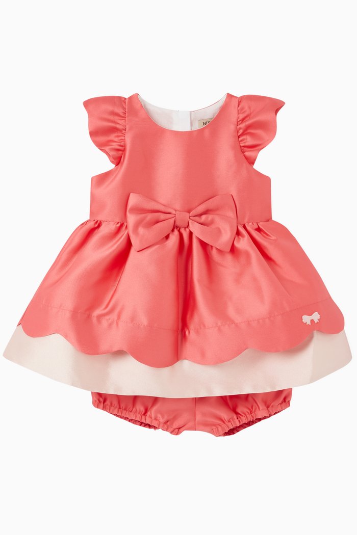 

Scalloped Bodice Dress in Satin, Pink