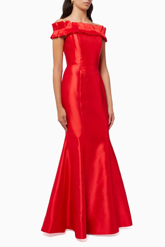 

Panelled Off Shoulder Gown, Red