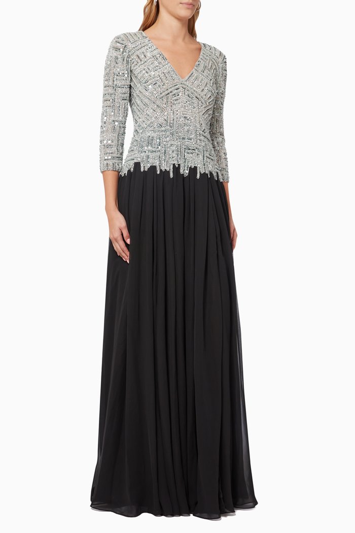 Bead Embroidered Gown, Black