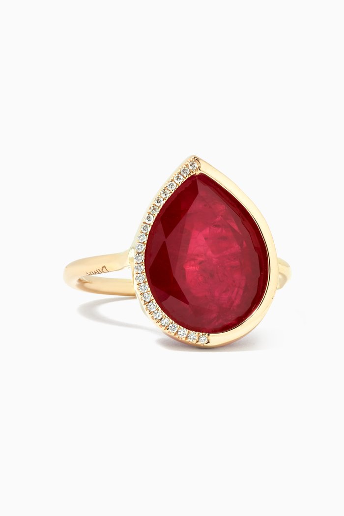 

Ruby Drop Ring with Diamonds in 18kt Gold