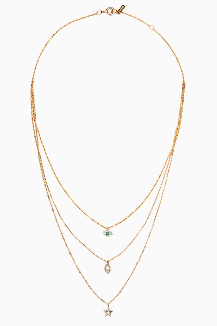 

Trple Diamond Charm Necklace in 18kt Gold
