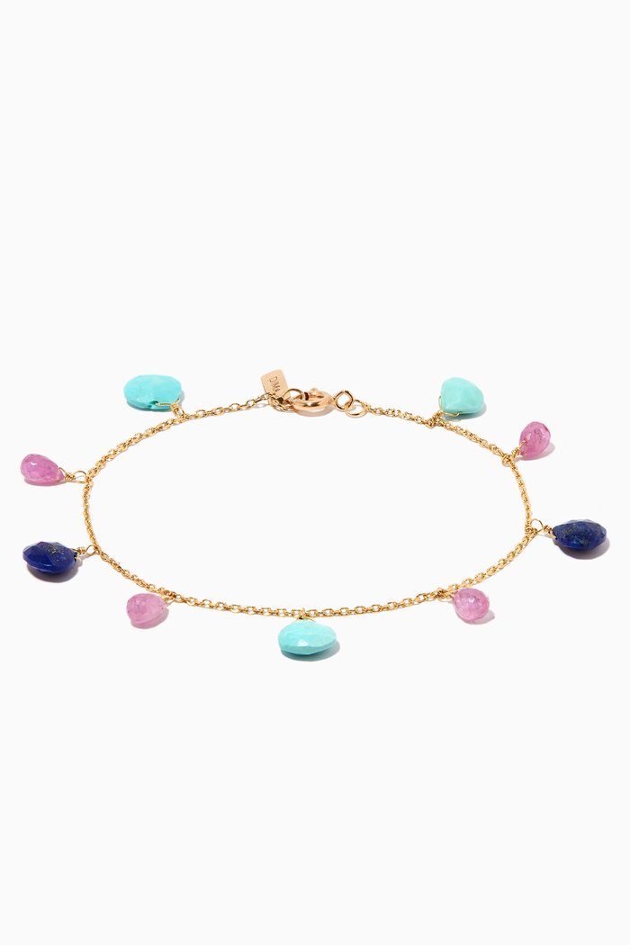 

Turquoise, Pink Sapphire & Lapis Lazuli Drop Bracelet in 18kt Gold