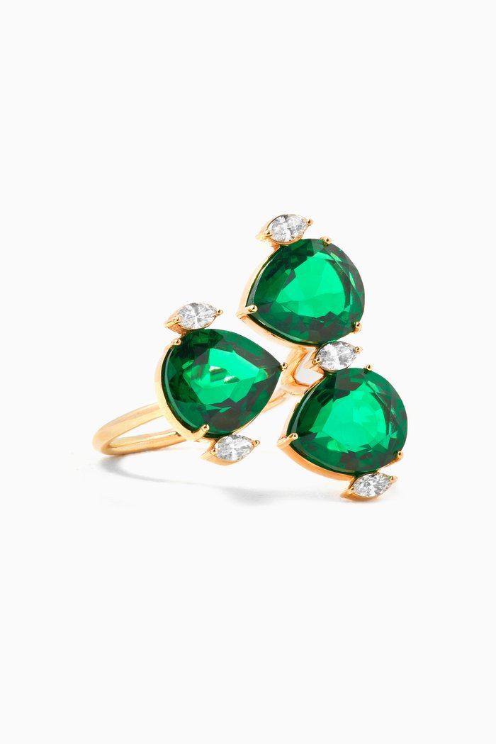

Triple Emerald Drop Open Ring with Diamonds in 18kt Gold