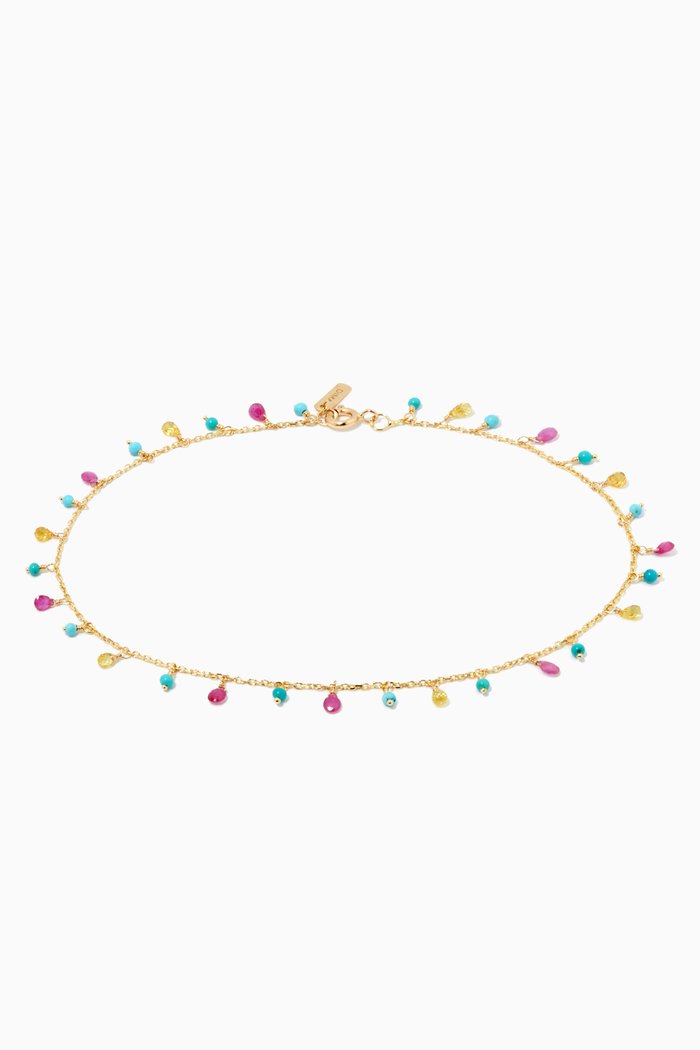 

Turquoise & Sapphire Bead Anklet in 18kt Gold