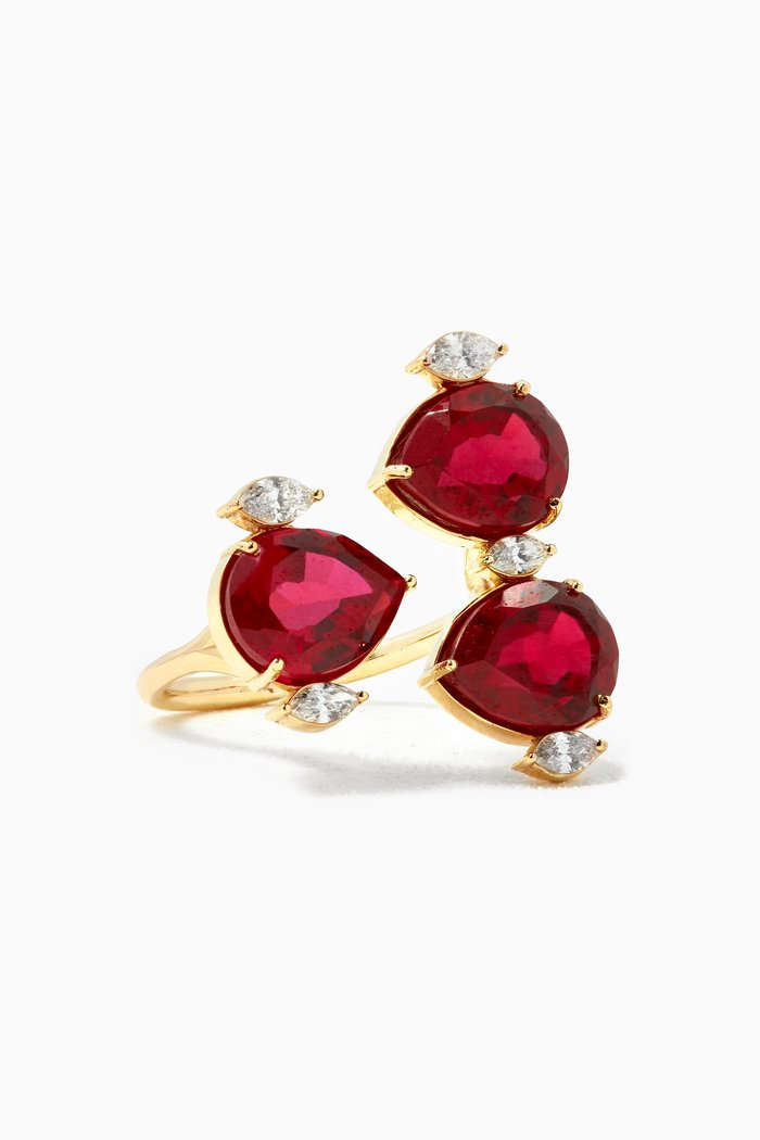 

Triple Ruby Drop Open Ring with Diamonds in 18kt Gold
