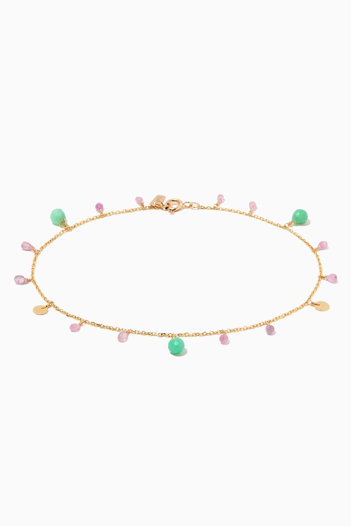 

Chrysoprase & Pink Sapphire Drop Anklet in 18kt Gold