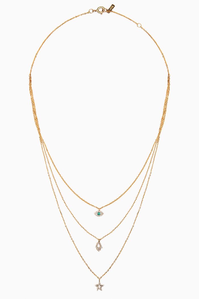 

Trple Diamond Charm Necklace in 18kt Gold