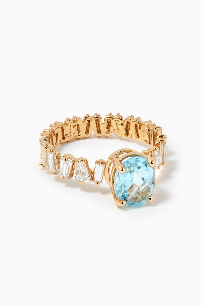 

Blue Topaz Ring with Baguette Diamonds in 18kt Gold
