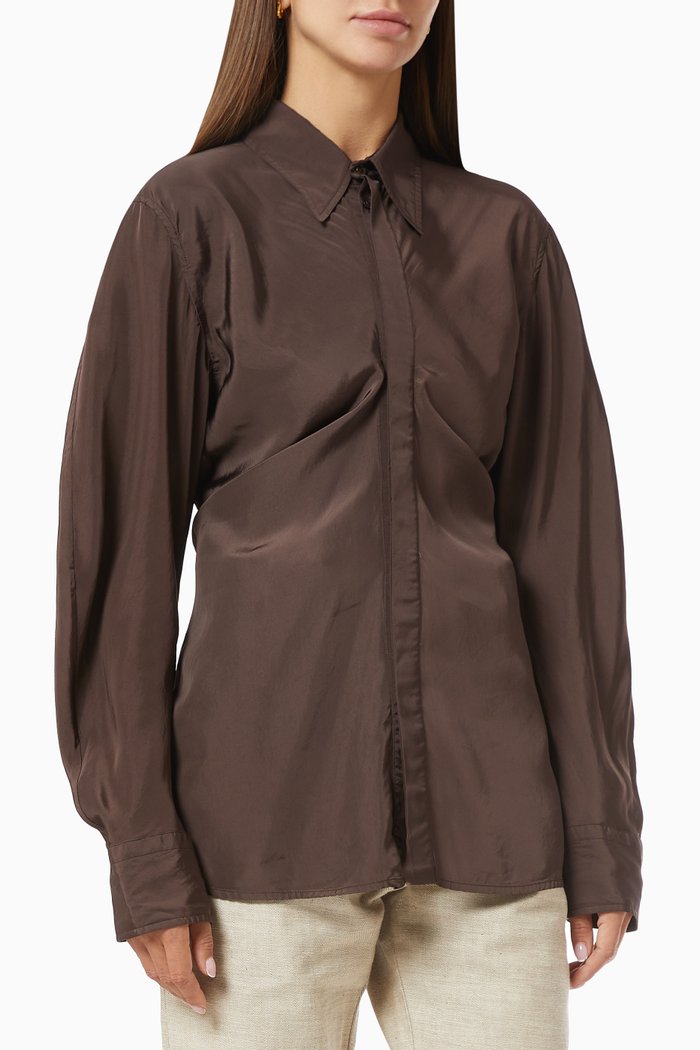 

Shirt in Fluid Parachute Silk Viscose, Brown
