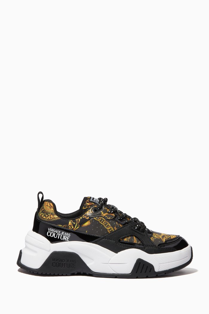 Stargaze Regalia Baroque Print Sneakers in PU Leather, Black