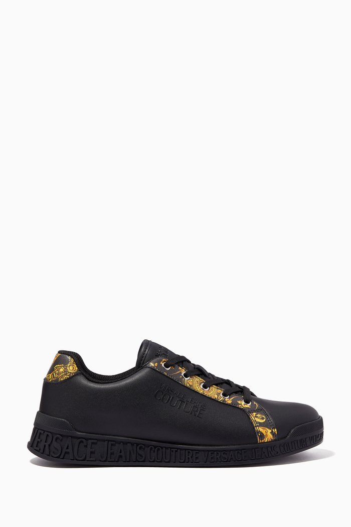 

Baroque Print Logo Sneakers in Leather, Black
