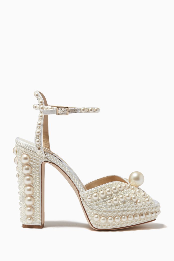 Sacaria/PF 120 Sandals with Pearls in Satin, White