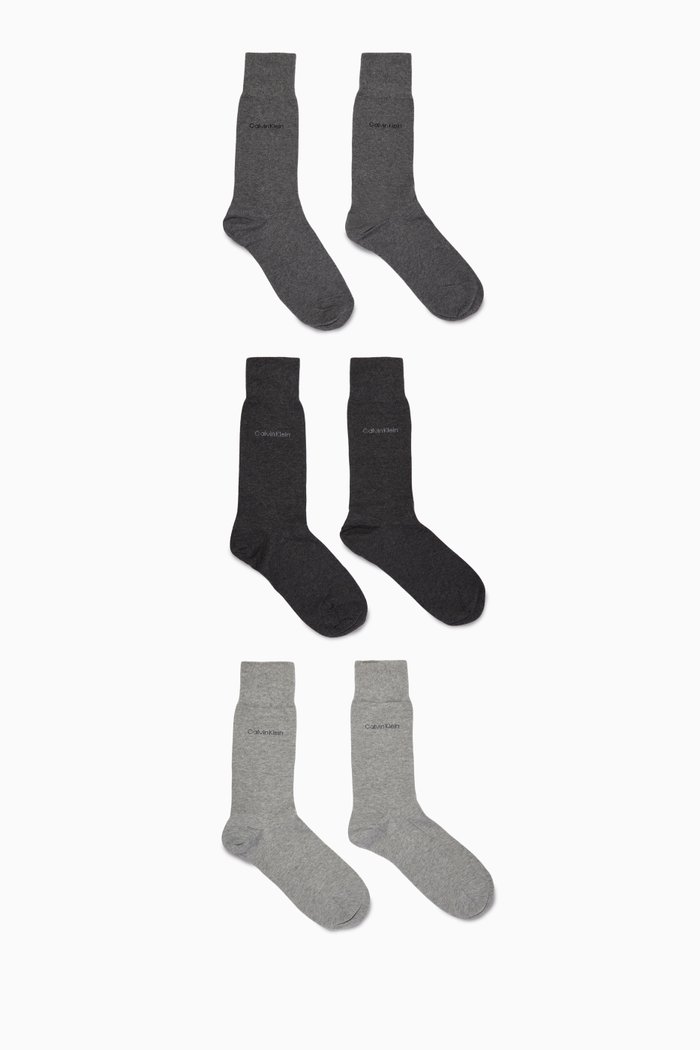 

Crew Socks in Cotton Blend, Set of 3, Grey