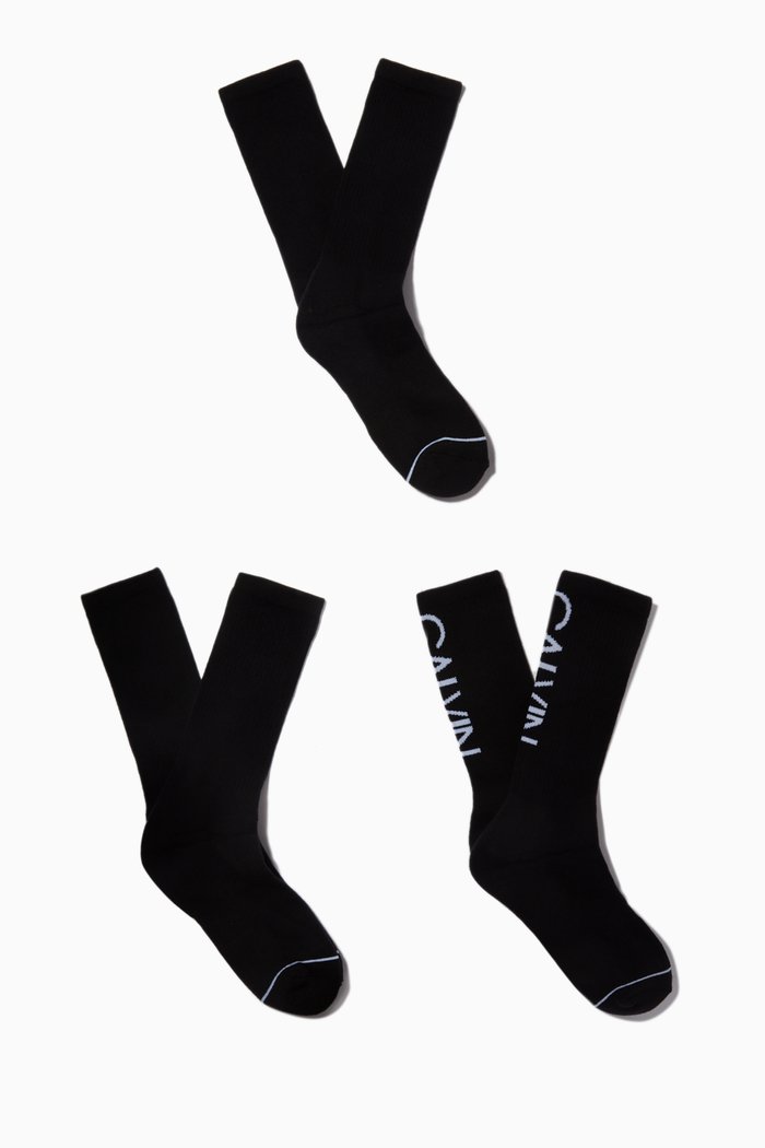 

Athleisure Crew Socks in Cotton Blend, Set of 3, Black