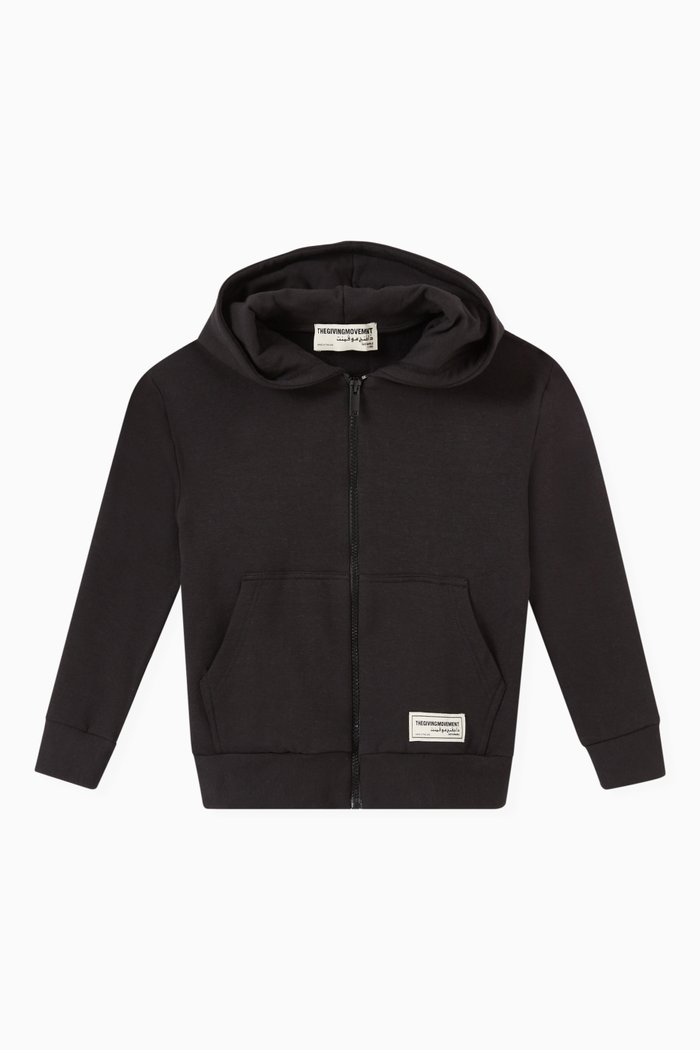 Organic Bamboo Cotton Oversized Zip Hoodie, Black