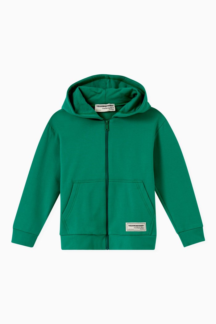 Organic Bamboo Cotton Oversized Zip Hoodie, Green