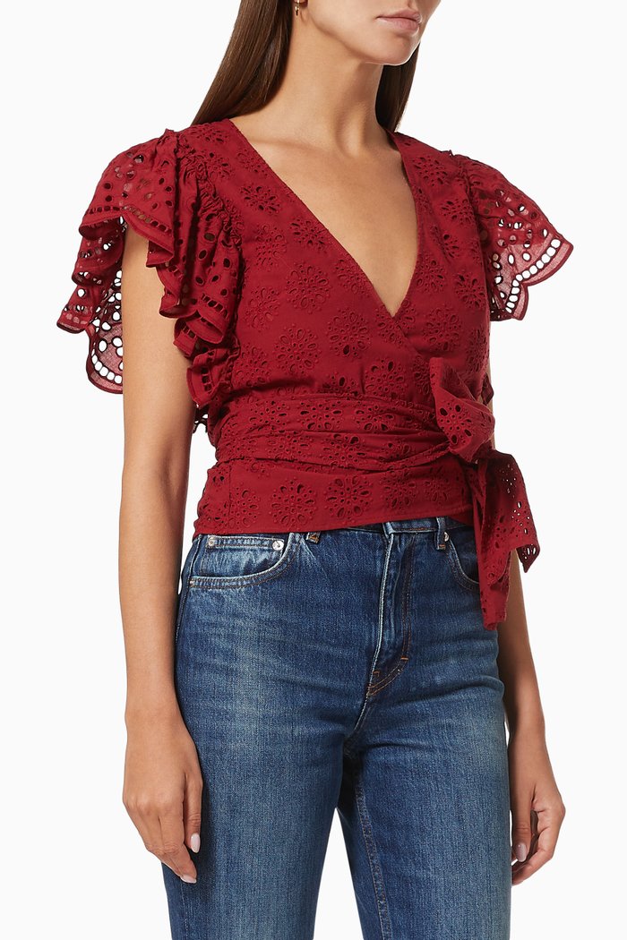 

Blagueuse Embroidered Top in Cotton, Red