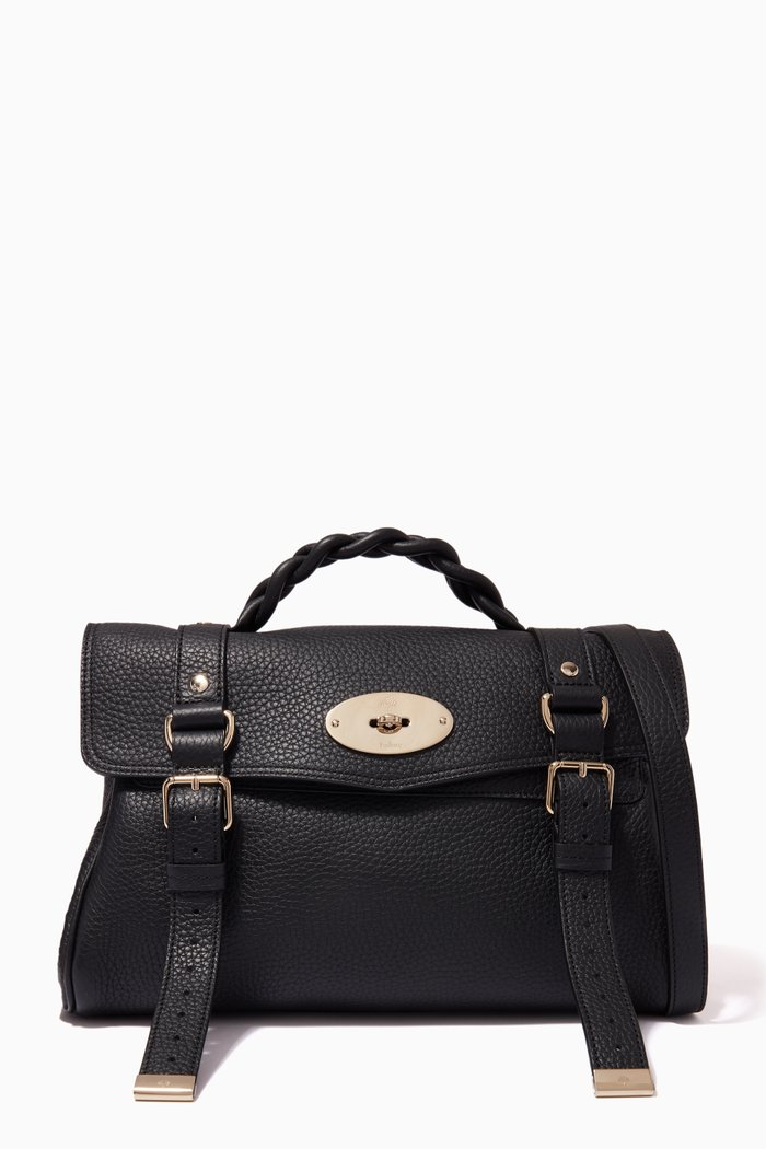Alexa Satchel Bag in Heavy Grain Leather, Black