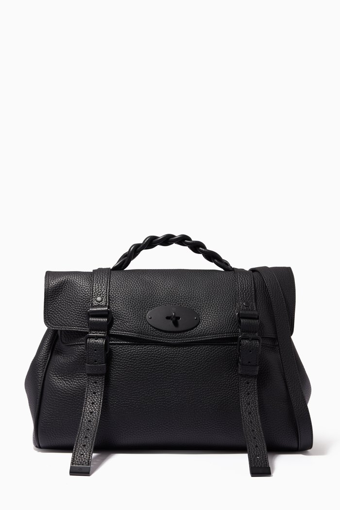 Oversized Alexa Satchel Bag in Heavy Grain Leather, Black